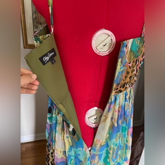 VTG Oleg Cassini NWT Leopard Floral Metallic Empire Waist Maxi Sundress - Picture 15 of 16